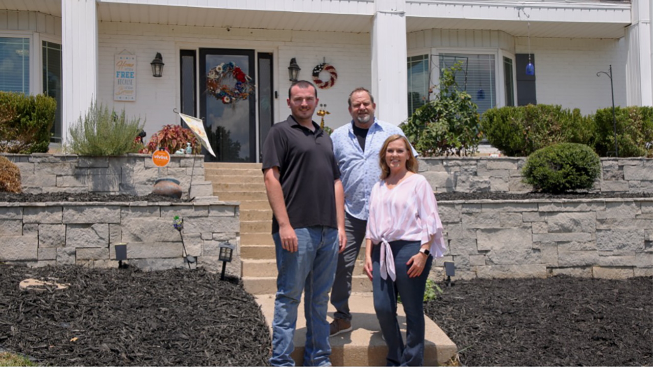 Kim’s son, Trevor, and her husband, Brent